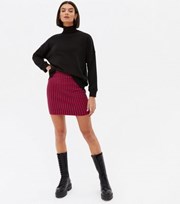 New Look Pink Dogtooth Knit Mini Tube Skirt
